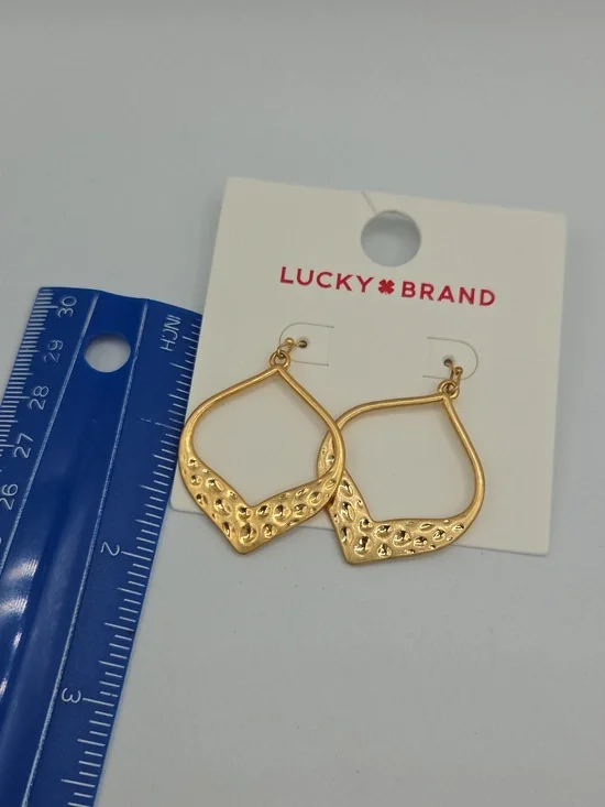 5 for $25! Lucky Brand Gold Tone Textured Open Teardrop Earrings - Picture 5 of 5